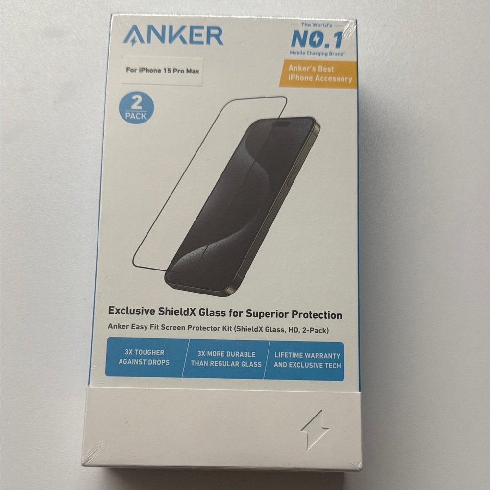 Anker ShieldX Glass Screen Protector for iPhone 15 Pro Max - 2 Pack